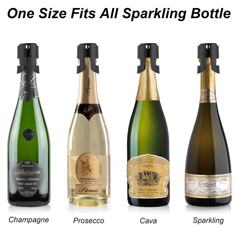OWO Champagne Bottle Stoppers Stainless Steel, Reusable Champagne Cork & Saver Stopper, Leak Proof Prosecco & Sparkling Wine Plug, Bubble Retention Protectionï¼ˆBlack, 2 Packï¼‰ - Image 5